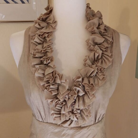 London Times Gold Ruffled and Layered Dress. Cocktail. Evening. Wedding. - Picture 2 of 9